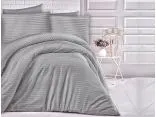 Pościel z satyny 140x200 + 70x80 -  szare paski -  Cizgili  Grey szary